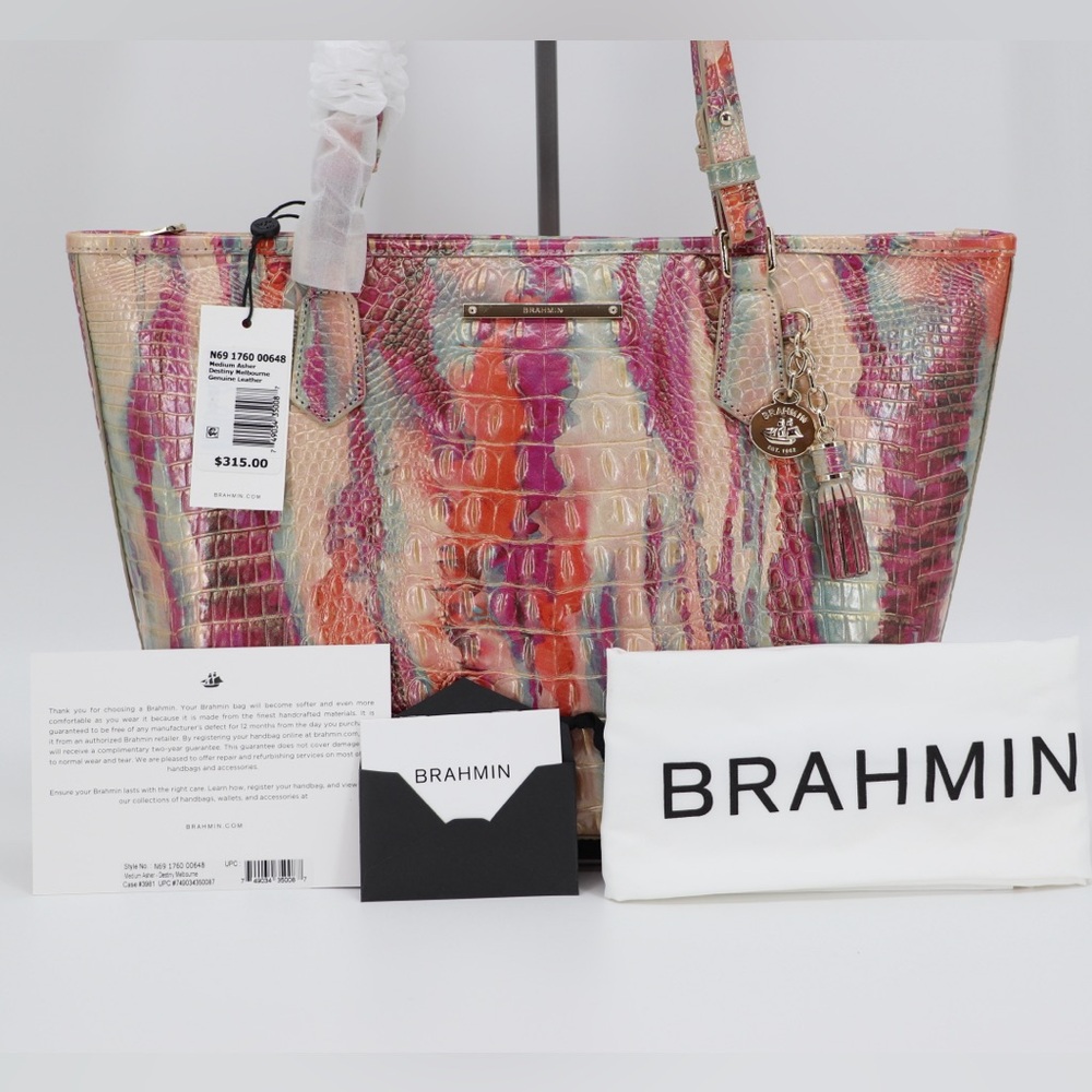 Brahmin Asher Embossed Leather Shoulder Bag Tote NWT Authentic - Picture 4 of 13